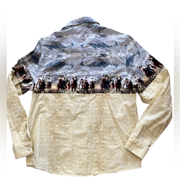 Vintage Panhandle Slim Western M cowboy scene Long Sleeve Shirt pearl snaps - Picture 4 of 6